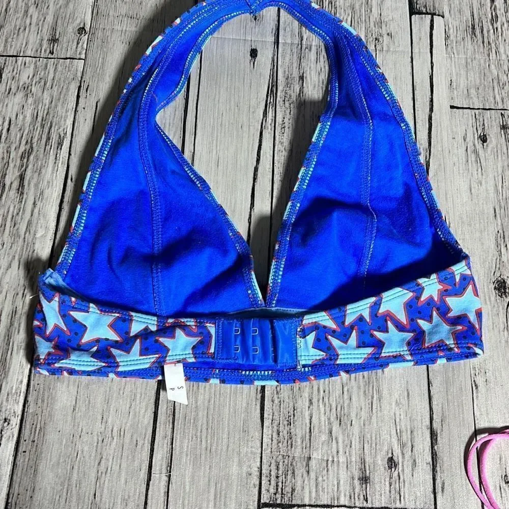 Urban Outfitters Set of 2 Purple Kiss Print & Blue Star Print Swim Top Size S &